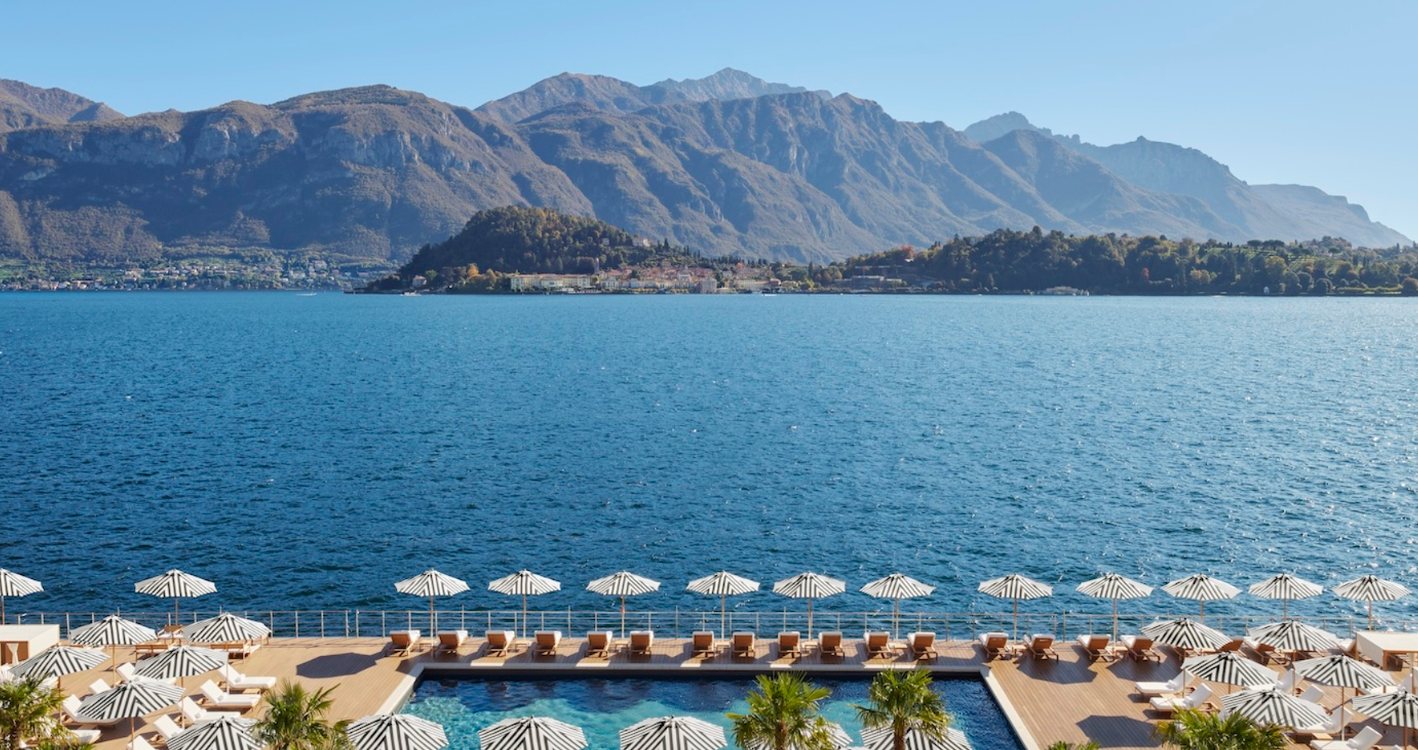 The Lake Como EDITION hotel on the waterfront at Cadenabbia, looking across Lake Como towards Bellagio.